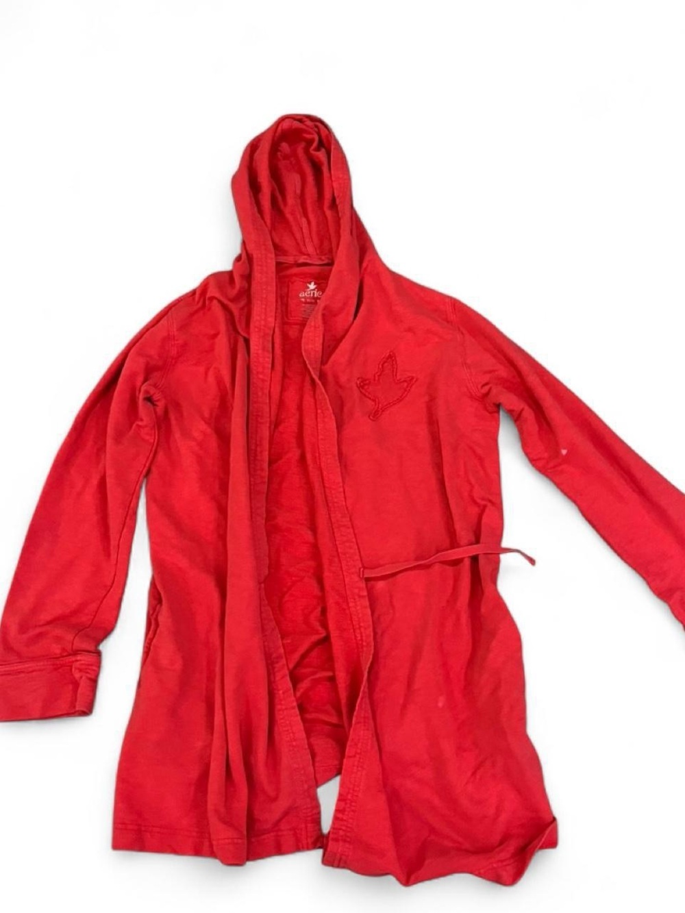 aerie Red Hooded Tie-Front Sweater
